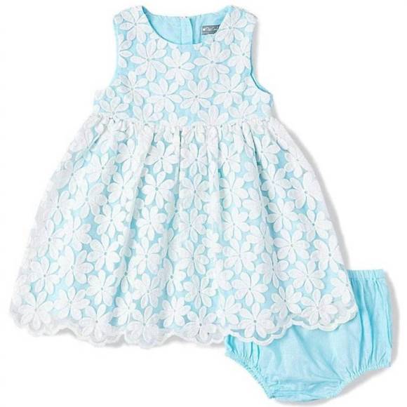 NEW PETIT CONFECTION girls' scalloped lace dress + bloomer in blue/white - Picture 1 of 1